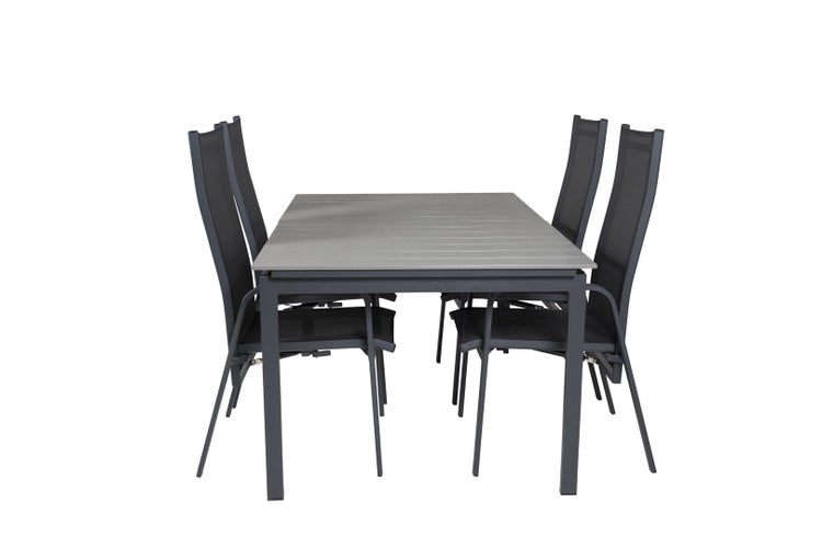 Levels Gartenset Tisch 100x160/240cm und 4 Stühle Copacabana schwarz, grau. 100 X 160 X 75 cm