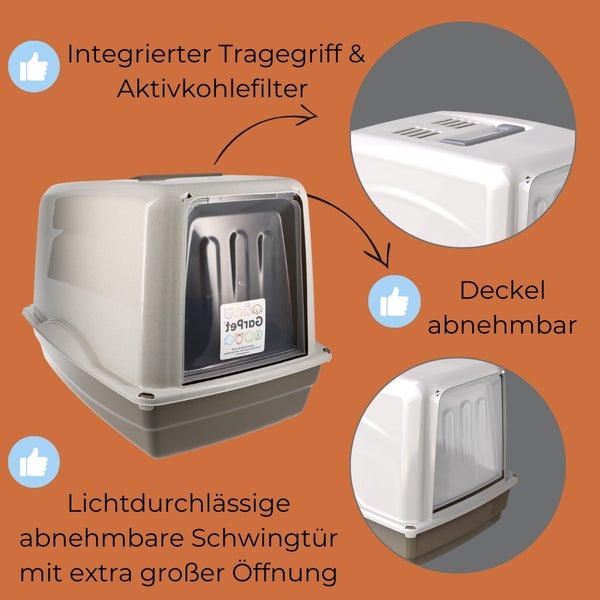 Katzenklo mit integriertem Tragegriff, Aktivkohlefilter und abnehmbarem Deckel