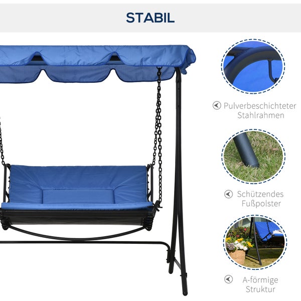 Outsunny Hollywoodschaukel, mit Dach, für 2 Personen, 164 x 116 x 176cm, Stahl, Blau