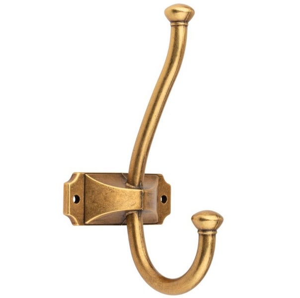 Wandhaken mit zwei Haken für Kleidung aus Metall in antiker Optik zur Wandmontage