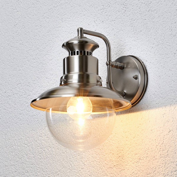 Lindby Edelstahl Wandlampe aussen, Aussenwandleuchte Laternenlook spritzwassergeschützt IP44 1x E27 max. 60W ohne Leuchtmittel Aussenleuchte