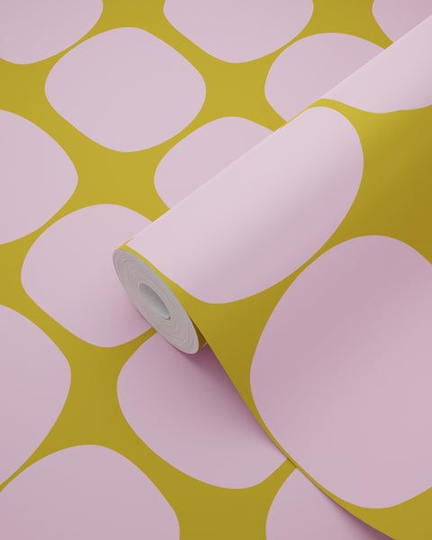 Tapetenrolle mit geometrischem Muster aus großen abgerundeten Formen.