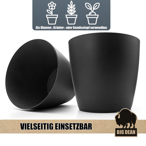 Zwei runde Pflanztöpfe aus Kunststoff für Blumen, Kräuter oder Gemüse Big Dean Logo