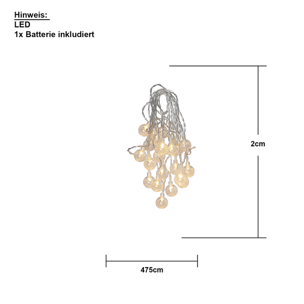 LED Lichterkette mit Batteriebetrieb und runden Lampen, circa 475 cm lang