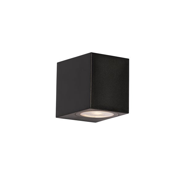 Wandleuchte in Würfelform in Schwarz mit Lichtaustritt nach unten.