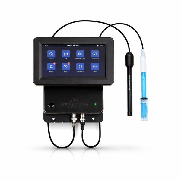 Digitales Wasseranalysegerät von Aqua Master Tools mit Display für pH-Wert und Leitfähigkeit inklusive zwei Messsonden.