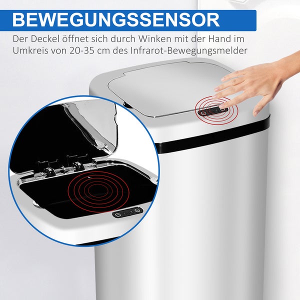 HOMCOM Mülleimer Automatik mit Sensor Abfalleimer Küche Edelstahl 50/68L Silber (50L)