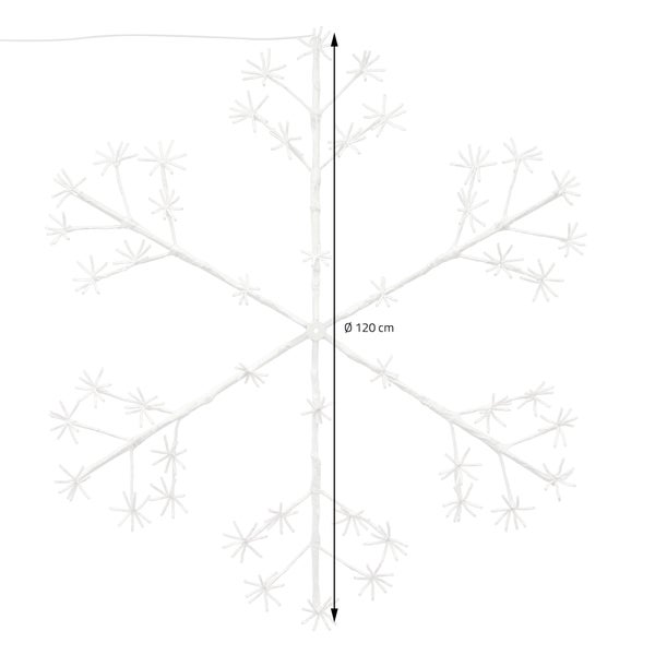 ECD Germany LED-Schneeflocke mit 384 warmweißen LEDs, 120 cm, Dekorative Hängende Weihnachtsbeleuchtung für Innen/Außen, IP44 Wasserdicht, Fenstersilhouette Fenster Deko Lichterkette für Weihnachten