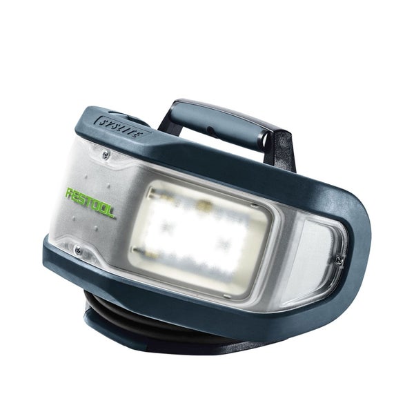 Festool SYSLITE LED-Arbeitsleuchte mit Tragegriff und robustem Gehäuse.