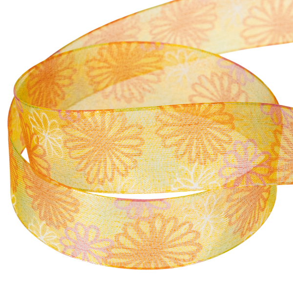 Dekoband mit Blumenmuster aus feinmaschigem Stoff.