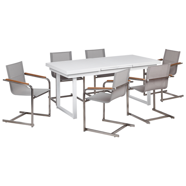 Gartengarnitur mit Ausziehtisch und sechs Stühlen