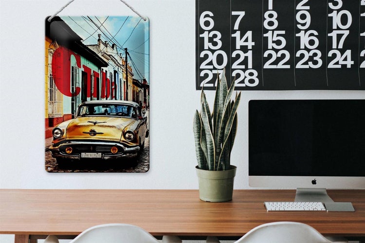 Blechschild Spruch 20x30cm cuba altes gelbes auto oldtimer