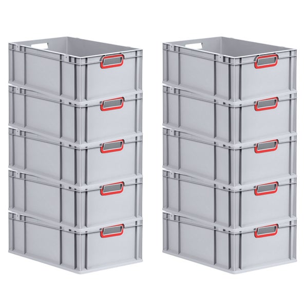 PROREGAL Spar Set 10x Eurobox Nextgen Color HxBxT 22 x 40 x 60 cm 44 Liter  Griffe Rot Offen Verstärkter Boden Eurobehälter Transportbox