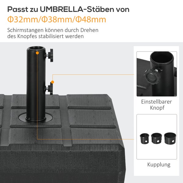 Outsunny Sonnenschirmständer bis 40 kg befüllbar Schirmständer mit Griff, Quadratisch Schirmhalter, Schirmgewicht, Ständer für Sonnenschirm Ø32/38/48 mm, für Balkon, Terasse, Garten, Schwarz