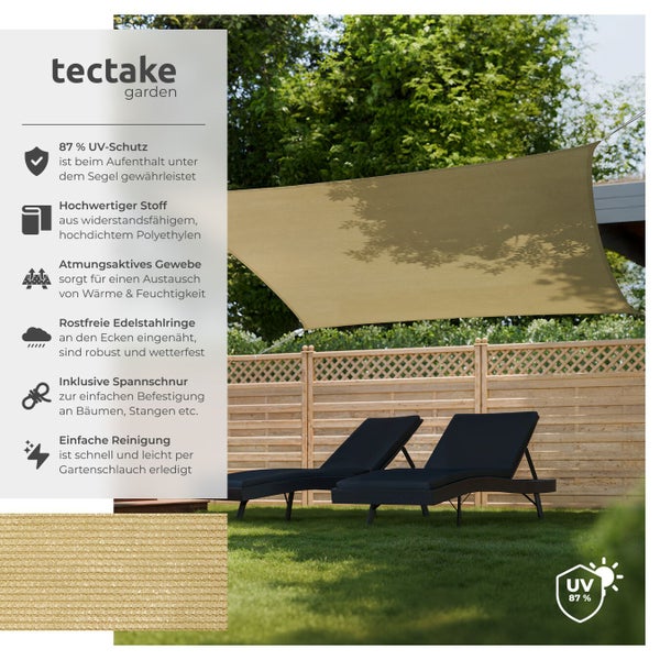 tectake Sonnensegel über zwei Liegestühlen im Garten für 87 Prozent UV-Schutz