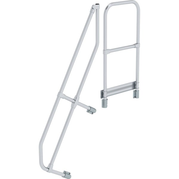 Seitengeländer-Set aus Aluminium für Treppen oder Leitern, bestehend aus einem schrägen und einem geraden Handlauf-Element.