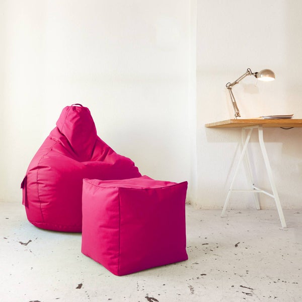 Green Bean Sitzsack-Hocker 40x40x40cm mit EPS-Perlen Füllung - Fußhocker Fußkissen Sitz-Pouf für Sitzsäcke - Bodenkissen für Kinder und Erwachsene - Fußablage Sitzkissen Sitzhocker Pink