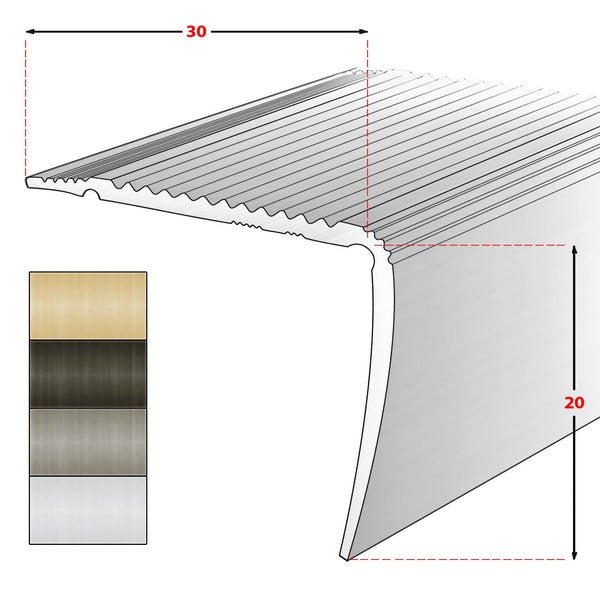 FLOORDIREKT Stufenkantenprofil Integral - Eckig und Vorgebohrt - Silber - 3 x 2 x 100 cm