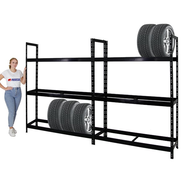 PROREGAL Mega Deal 2x Reifenregal Tiger XL HxBxT 200 x 150 x 45 cm Bis Zu 36 Reifen Schwarz