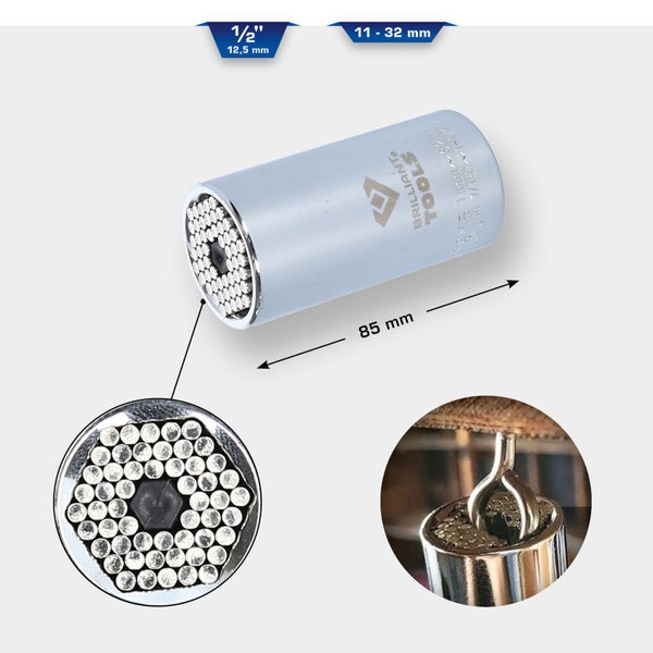 Brilliant Tools Universal-Steckschlüssel, passend für Größen von 11 bis 32 Millimeter, Länge 85 Millimeter