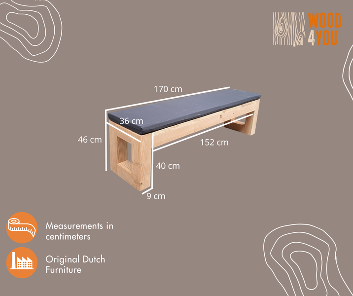 Abmessungen einer Holzbank mit Sitzkissen