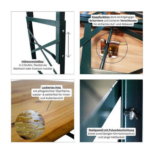 Details zu höhenverstellbarem, lackiertem Holztisch mit Stahlgestell