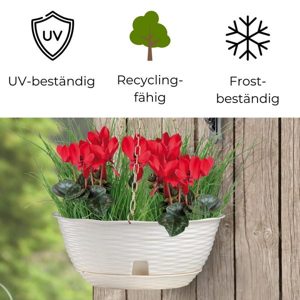 Pflanzenampel Hängeschale Blumenampel Hängeampel inkl. Kette und Wandhalterung Rattan Optik weiß