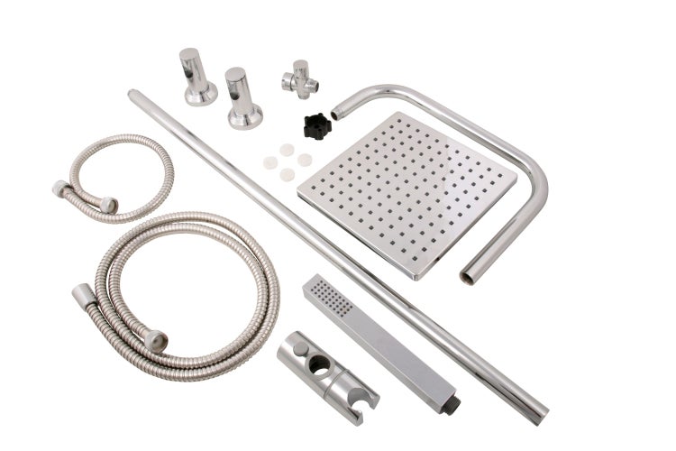 Calmwaters® Duschsystem Chrom, mit Regendusche & Handbrause, Stab-Handbrause & Kopfbrause, Anti-Kalk Regendusche, Duschgarnitur mit Wandstange und Gleiter, 20DP6156