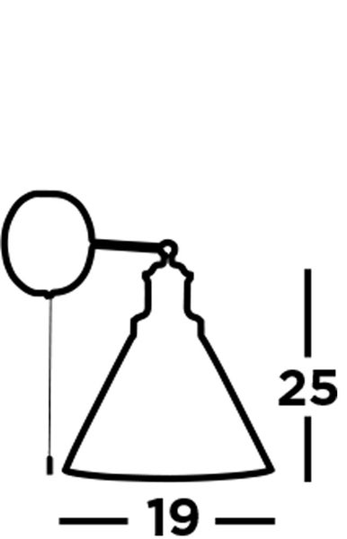 Technische Zeichnung einer Wandleuchte mit den Maßen 25 mal 19 Zentimeter