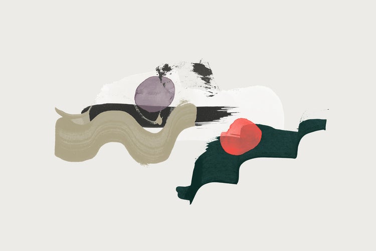 Abstrakte Illustration mit geometrischen Formen und Pinselstrichen