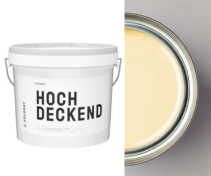 Eimer mit hochdeckender Innenfarbe und Farbdose mit Farbe gefüllt