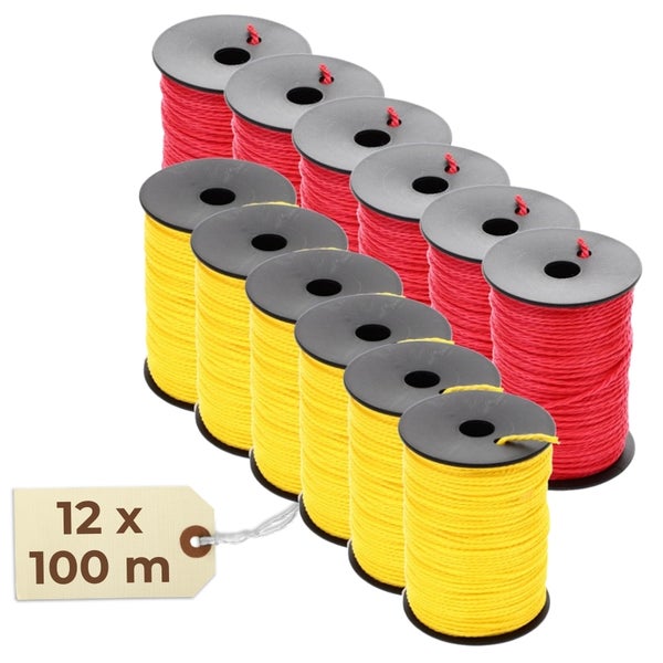 Zwölf Spulen Maurerschnur, jeweils 100 Meter lang