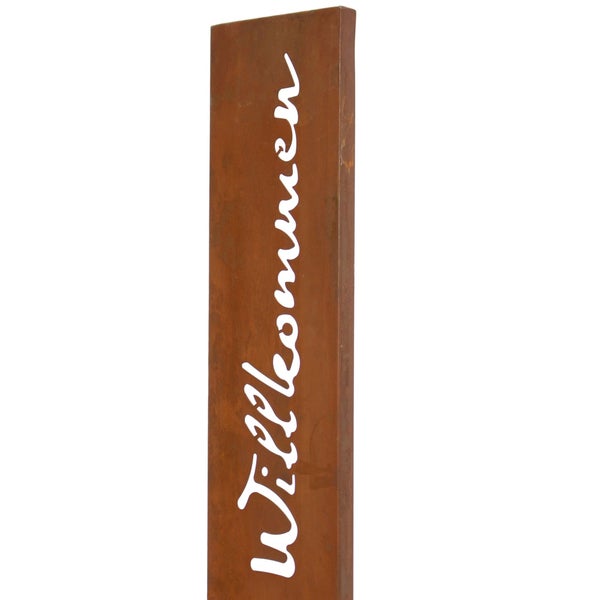 FRANK FLECHTWAREN | Standschild Willkommen, METALL, Schild 14 x 75 cm, Standfuß Tiefe 15 cm