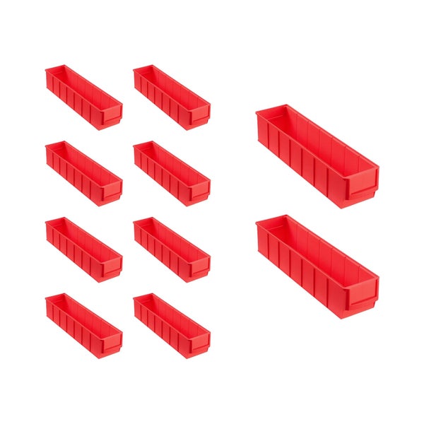 PROREGAL SparSet 10 x Rote Industriebox 400 S HxBxT 8,1 x 9,1 x 40 cm 2,2 Liter Sichtlagerkasten Sortimentskasten Sortimentsbox Kleinteilebox