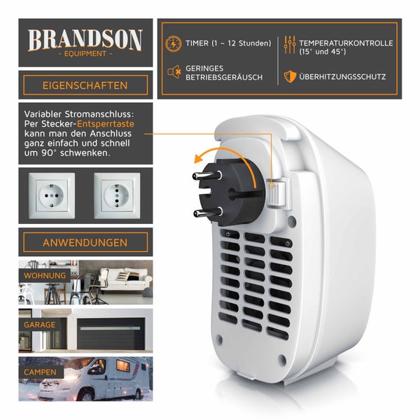 Brandson Steckdosen Heizlüfter mit Fernbedienung & Timer, 400W Heizlüfter, Überhitzungsschutz, Automatische Abschaltung, Weiß