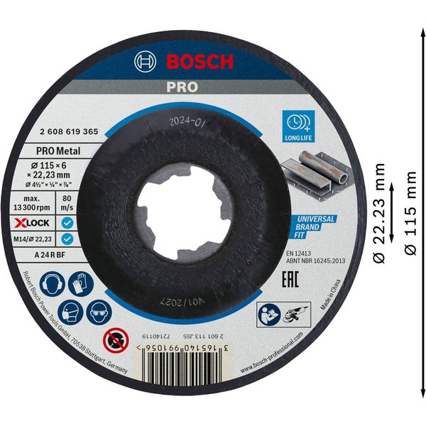 Bosch PRO Metal X-Lock Schleifscheibe 115 x 6 x 22,23 mm - 2608619365