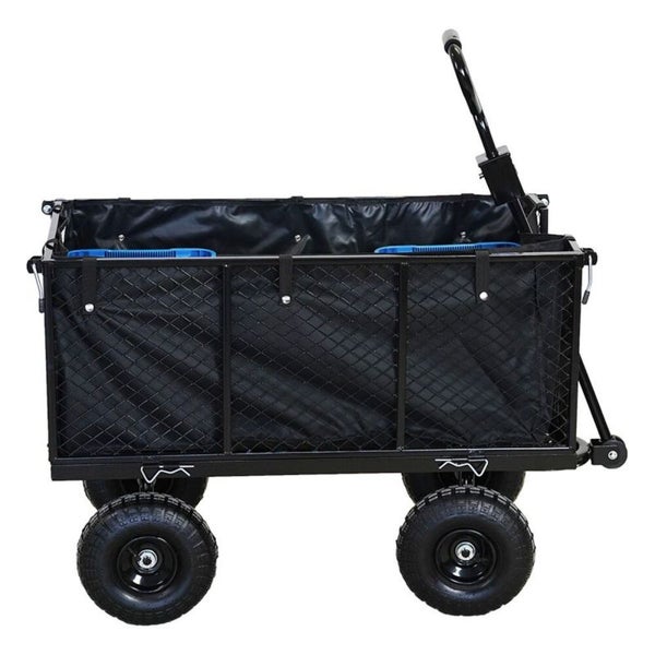 BERLINLODGE Bollerwagen All Black 205L | HxBxT 96x53x105cm | Traglast 550kg | Schwarz | Gartenwagen Transportwagen Gartenkarre Handwagen