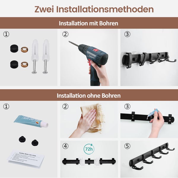 EMKE Klapphaken, Aluminium, mit 12g nagelfreiem Kleber, 2 Hilfsaufklebern (englische Version) und Montageset, 448x57x32mm