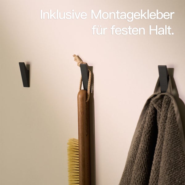 Designfabrik Hamburg Klebehaken ohne Bohren  |  4 Selbstklebende Haken | Wandhaken Schwarz