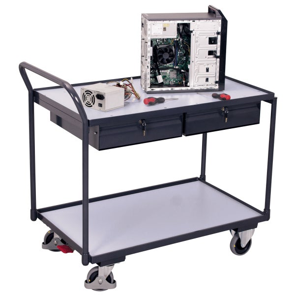 Werkstattwagen mit Computerturm, Netzteil und Schraubendrehern