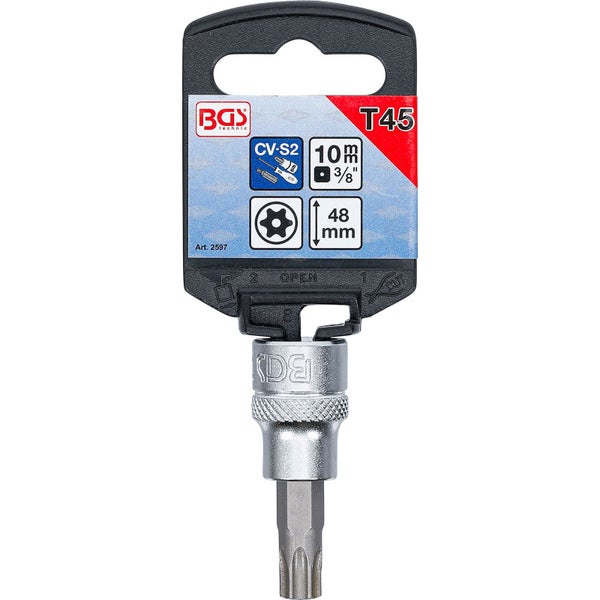 BGS Bit-Einsatz Antrieb Innenvierkant 10 mm (3/8) T-Profil (für Torx) mit Bohrung T45 - 2597