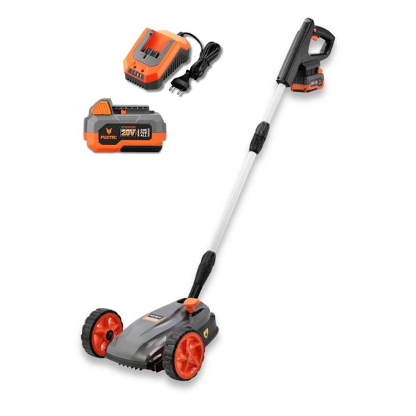 Fuxtec Akku-Rasentrimmer-Set inklusive 20 Volt Akku, Ladegerät und verstellbarem Teleskopstiel.