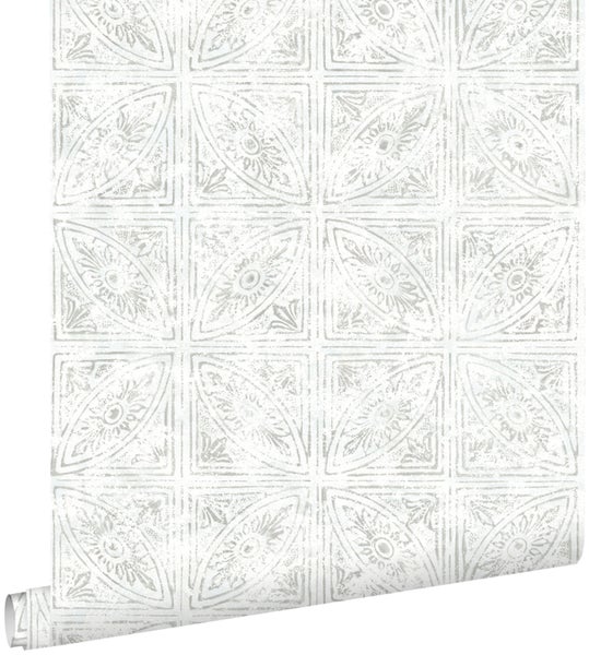 ESTAhome Tapete Fliesenmuster Hellgrau - 53 cm x 10.05 m - 148335
