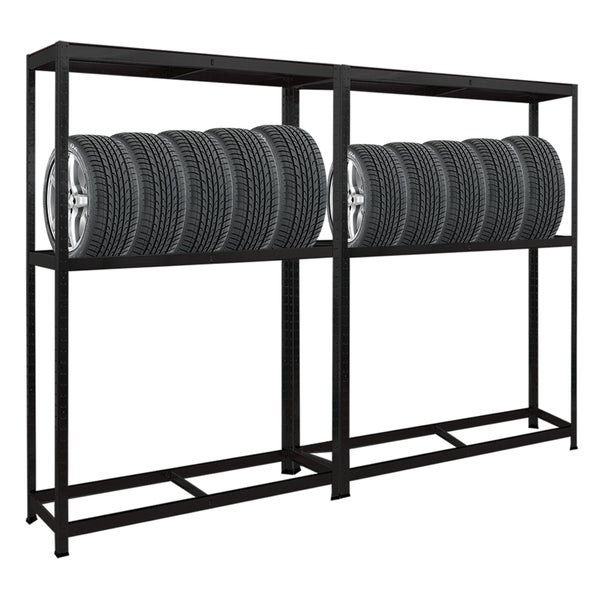 PROREGAL Mega Deal 2x Reifenregal RAGNAR HxBxT 180 x 120 x 40cm bis zu 8 Reifen auf 2 Ebenen + Ablage 265kg Fachlast Schwarz