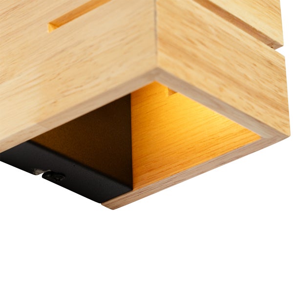 Wandleuchte aus Holz mit integriertem Lichtelement und Metallkomponenten