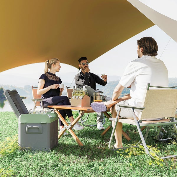Outsunny 24,2 Liter Kompressor Kühlbox elektrische Kühlbox mit LED ECO-Modus Kühlfunktion leise Gefrierbox Thermobox Mini Kühlschrank 12/220 Volt für Auto Steckdose LKW Camping Boot Grau+Grün