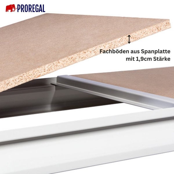 PROREGAL Weitspannregal Maximus Grundregal HxBxT 300 x 175 x 120 cm 4 Ebenen Spanplatten Fachboden Fachlast 475 kg Lichtblau & Lichtgrau