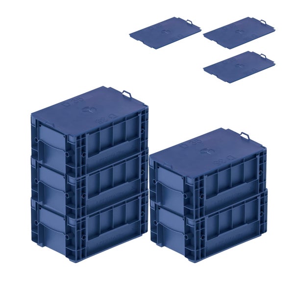 PROREGAL SparSet 5 x VDA KLT Kleinladungsträger Mit Verbundboden und Auflagedeckel HxBxT 14,7 x 20 x 30 cm 5,3 Liter KLT Transportbox