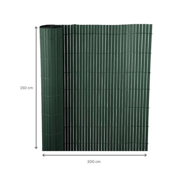 PROREGAL Fi-Chi – Premium Sichtschutzmatte Zaun Sichtschutz PVC- Sichtschutzmatte Gartensichtschutz Höhe 1,5 m Länge 3 m HxL 1,5 x 3 m Grün