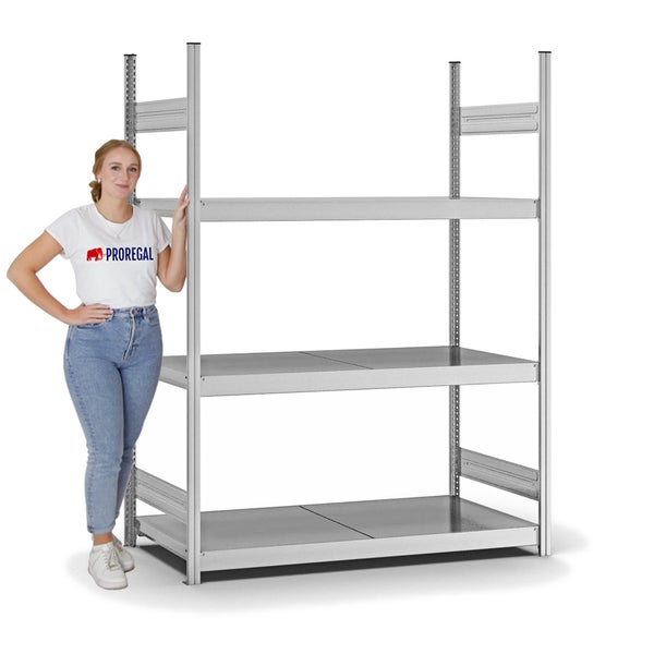 PROREGAL Weitspannregal Stecksystem T-Profil Grundregal HxBxT 200x150x60 cm 3 Ebenen Stahlplatten Fachboden Fachlast 350 kg Verzinkt
